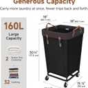StorageWorks 160L Laundry Basket with Wheels, Large Rolling Hampers for Clothing Organizer, Dirty Clothes Basket for Hotel, Home, Closet, Dorm, Black