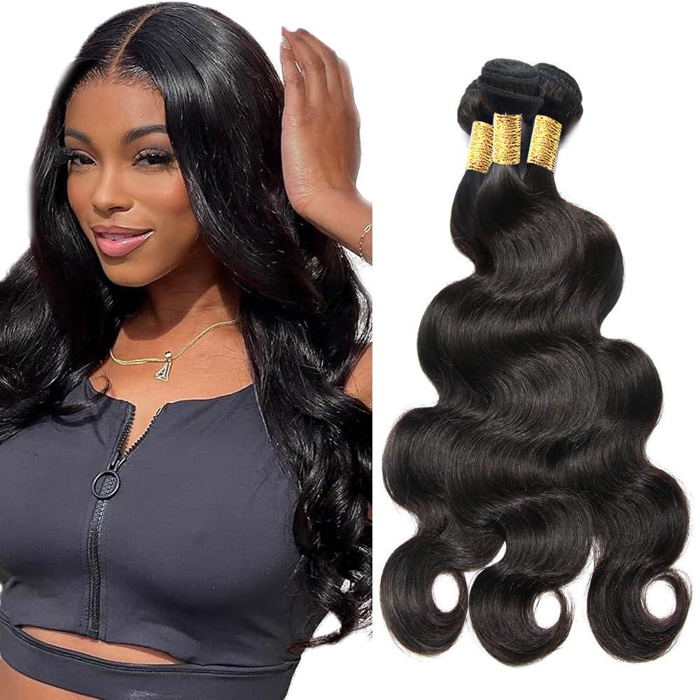 Human Hair Bundles Body Wave Bundles 12 14 16 inch #1B Body Wave Unprocessed Human Hair Bundle Natural Black Color