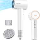 Hair Dryer, 160,000 RPM High-Speed Ionic Blow Dryer for Fast Drying, Professional Lightweight Hairdryer with Diffuser, Magnetic Nozzle, 4 Temps & 2 Speeds, Low Noise for Travel - White