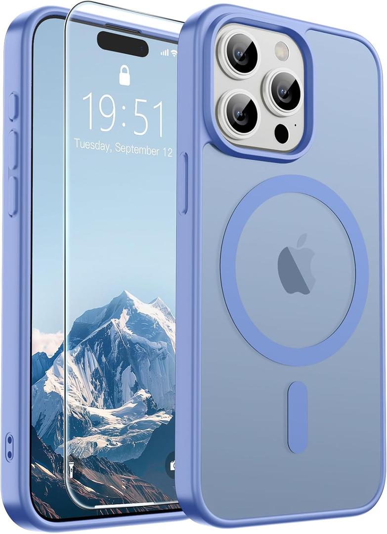 SUPFINE Magnetic for iPhone 15 Pro Max Case (Compatible with MagSafe) (Military Grade Drop Protection) Translucent Matte Shockproof Phone Cover,Blue Purple