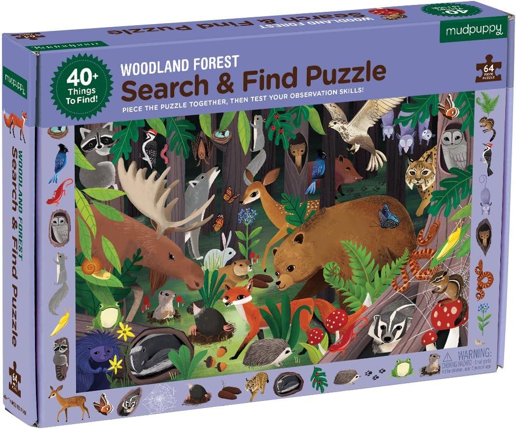 Mudpuppy Woodland Forest  64 Piece Search & Find Puzzle Jigsaw Puzzle Featuring Diverse Woodland Animals and Over 40 Hidden Images to Find for Ages 4+