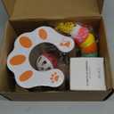 Kitty Curlz Interactive Cat Toy, Brown Accordion Kitty Curls Scratching Board with Paw Design, Bell Ball, Magnetic Collapsible Tunnel for Cats