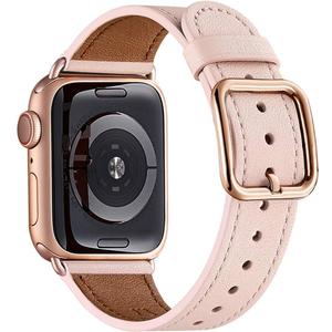 MNBVCXZ Leather Bands Compatible with Apple Watch Band Women, Womens Genuine Replacement Strap for iWatch Series 11 10 9 8 7 6 5 4 3 2 1 SE 3 SE 2 SE (42mm 41mm 40mm 38mm, Pink Sand/Rose Gold)