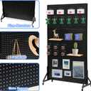 Eastern Tree Metal Pegboard Display Stand 3.5 x 6 Feet with 30 Hooks, Standing Pegboard Display with Wheels, Peg board Display Rack, Large Pegboard Panels - Black