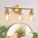 Indoi 3-Light Bathroom Light Fixtures, Brushed Gold Modern Vanity Lights Over Mirror with Clear Glass Globe Shade, Bathroom Wall Sconces for Mirror Kitchen Living Room Hallway Cabinet Bedroom Porch