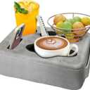 Couch Bed Cup Holder Pillow, Nisdoing 5 Hole Couch Drink Holder! Keep Drinks Hand Side and KeepTemp, Prevent Spills and Use Anywhere. Cup Holder for Couch, Bed,Camping,RV,Car,Beach. Gray