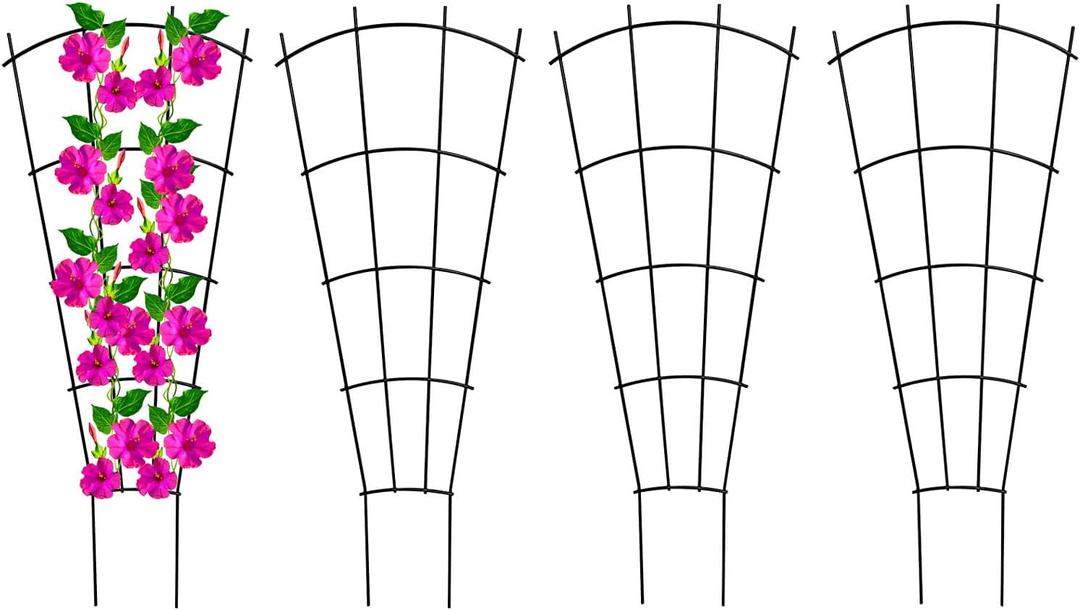 Mklsit 4 Pack 23'' Plant Trellis for Potted Climbing Plants Indoor, Outdoor Metal Garden Trellis for Climbing Plants Houseplants Flowers Vine Ivy, Fan Shape, Black