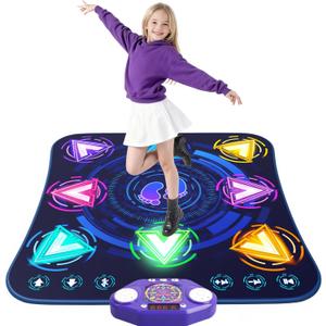 Dance Mat Toys for 3-12 Year Old Girls & Boys, Dance Mats with Light Up 8-Buttons & Wireless Bluetooth, Music Dance Toy with 5 Modes Game, Birthday Xmas Gifts for 3 4 5 6 7 8 9 10+ Year Old Girls Boys