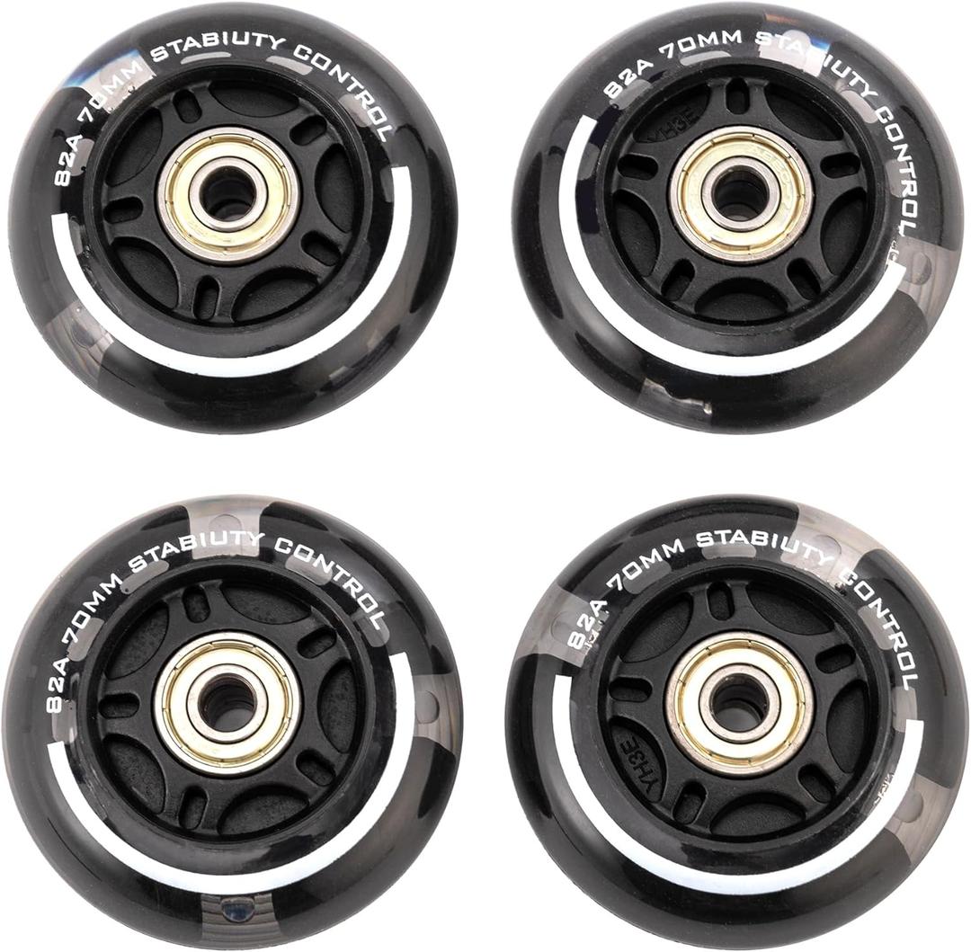 2PM SPORTS 4 Pack 80mm, 82A Inline Skate Wheels with ABEC-7 Bearing, Indoor/Outdoor Inline Skates Wheels (Black)
