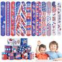 4th of July Party Favors Slap Bracelets for Kids 32PCS Red White and Blue American Flag Patriotic Snap Bracelet Bulk Independence Day Party Supplies Fourth of July Kids Toys Gifts Classroom Prizes