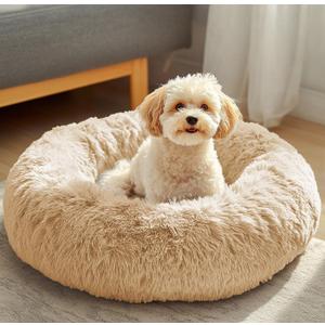 JOLLYVOGUE Dog & Cat Bed, Calming Anti-Anxiety Pet Bed for Small Dogs, Fluffy Donut Cushion for Small and Medium Pets (20") (Off - White)
