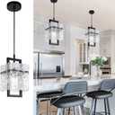 IKK Black Crystal Pendant Light for Kitchen Island, Luxury Water Ripple Glass Chandelier Lights Fixture, Modern Elegant Adjustable Pendant Lighting for Dining Room Bedroom, E12 Bulb, L6.5'' x H11.8''