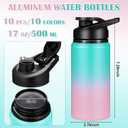 Mimorou 10 Pack Aluminum Water Bottle Bulk 17oz Reusable Sports Bottles with Snap Lid and Handle Multicolor Leak Proof Water Flask for Party Favor Gifts Gym Travel Hiking Camping Outdoor Activities