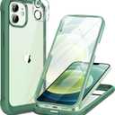 Miracase Glass Series for iPhone 12/12 Pro Case 6.1 inch, Upgraded Full-Body Rugged Phone Bumper Case Cover with Built-in 9H Tempered Glass Screen Protector and Camera Protector, Green