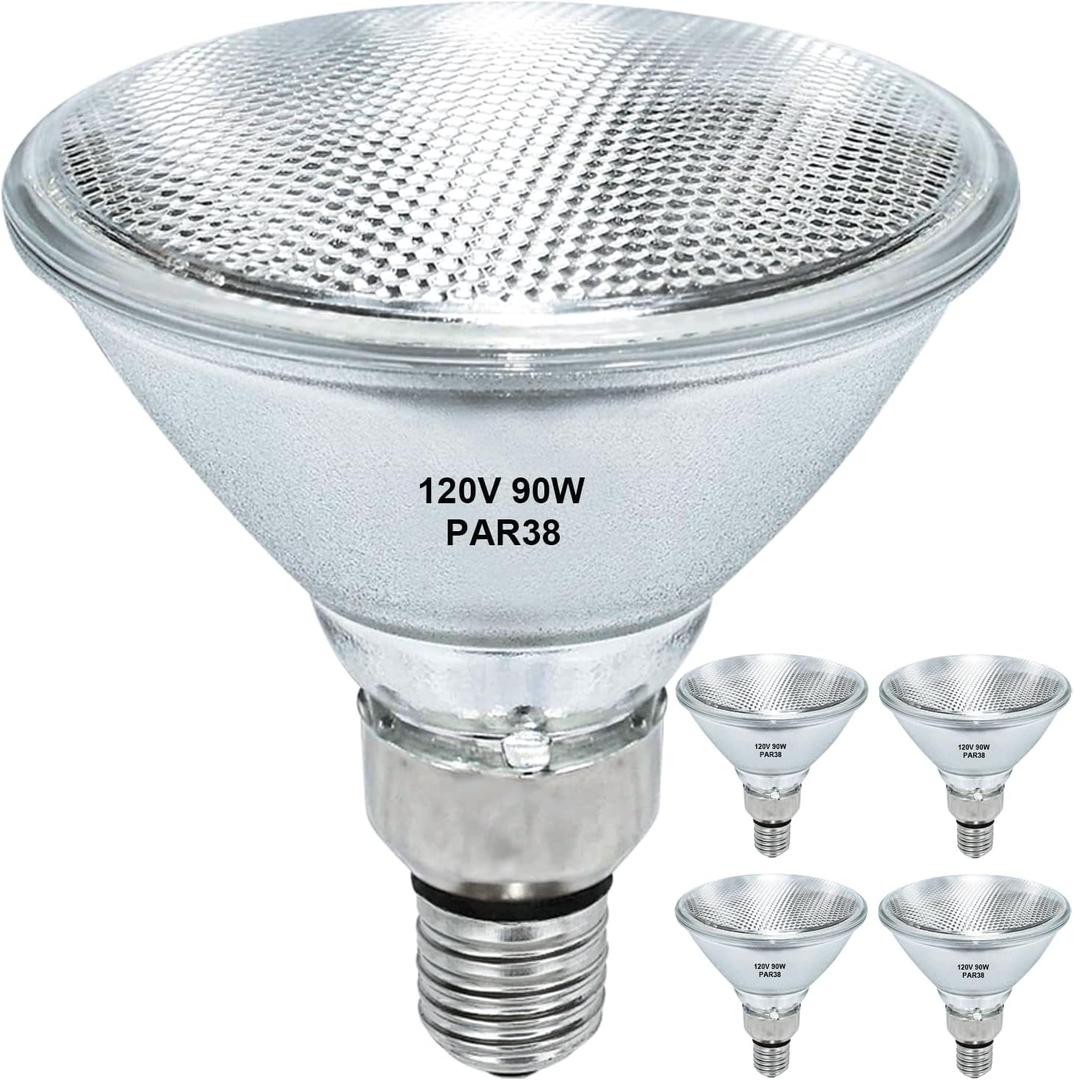 Par38 Halogen Flood Light Bulb 90W 120V, 4Pcs Outdoor PAR38 90W Light Bulbs,Dimmable, E26 Medium Base, Warm White, High Output Reflector Flood Lights for Indoor and Outdoor