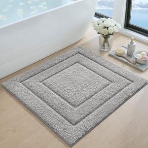 DEXI Bathroom Rug 26x26, Non Slip Washable Bath Mat for Shower Floor, Absorbent Soft Bathmat with Rubber Backing, Quick Dry Microfiber Carpet, Light Grey