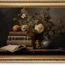 Vintage Gold Framed Wall Art - Vintage Floral Wall Art Moody Flower Book Canvas Prints Dark Academia Decor Cottagecore Aesthetic Pictures Painting Artwork for Living Room Bedroom 12x16in (Classical Style)