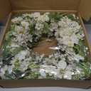 White Faux Silk Flower Spring Summer Easter Wreath 24-26" for Front Door  Anemone Daisy Tagetes Erecta Green Eucalyptus and Fern Leaves  Farmhouse Front Porch Wreath, Outdoor Indoor Use