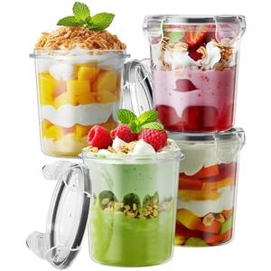 Canfanni Overnight Oats Containers with Lids, 4 Pack 13oz Overnight Oats Jars, Plastic Mason Jars, BPA Free, Portable, Leak Proof Oatmeal Containers for Yogurt, Soup, Cereal, Milk and Salad