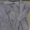 Women's Plus Size Smocked Cuffed Striped Boyfriend Shirt Casual Collar Long Sleeve Blouse Tops for Pocket Shirred Blue(Blue, XXXL)