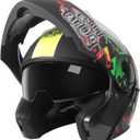 DOT Approved Full Face Modular Flip-Up Dual Visor Motorcycle Helmet for Adult Men Women, Lightweight ABS Shell & Ventilated, Street Bike ATV (Skull, Small)