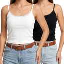 2 Pcs Half Camisoles for Women, Lace Bralette Pack Spaghetti Strap Lace Tanktop for Women, Breathable Basic Cami with Bowknot Design, XS Ideal for Girls Under 120k (Black & White, XS)