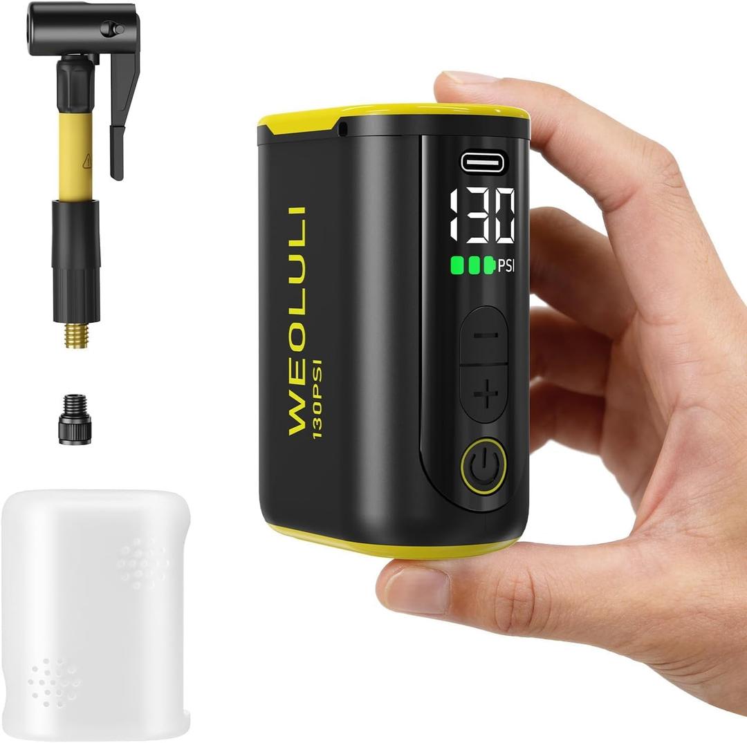 Electric Bike Pump, 130 PSI Mini Bicycle Pump with Digital Pressure Gauge & Auto-Shut-Off, Snap-On Connector for Presta & Schrader Valves,E-Bike, MTB,Road Bike