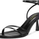 ISNOM Womens Sandals Round Toe Low Heels Strappy Ankle Strap Kitten Heel Comfort Dress Party Shoes, US 7.5