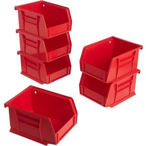 Akro-Mils 30210 AkroBins Plastic Storage Bins, Space-Saving Stackable Bins for Garage, Pantry, Craft Organization, 5" x 4" x 3", Red, 6-Pack