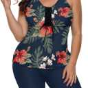 LALAGEN Womens 2025 Plus Size Tankini Swimsuits Rash Guard Capris Athletic Two Piece Swimwear Bathing Suits for Women S-5X (XX-Large, Print Blue)