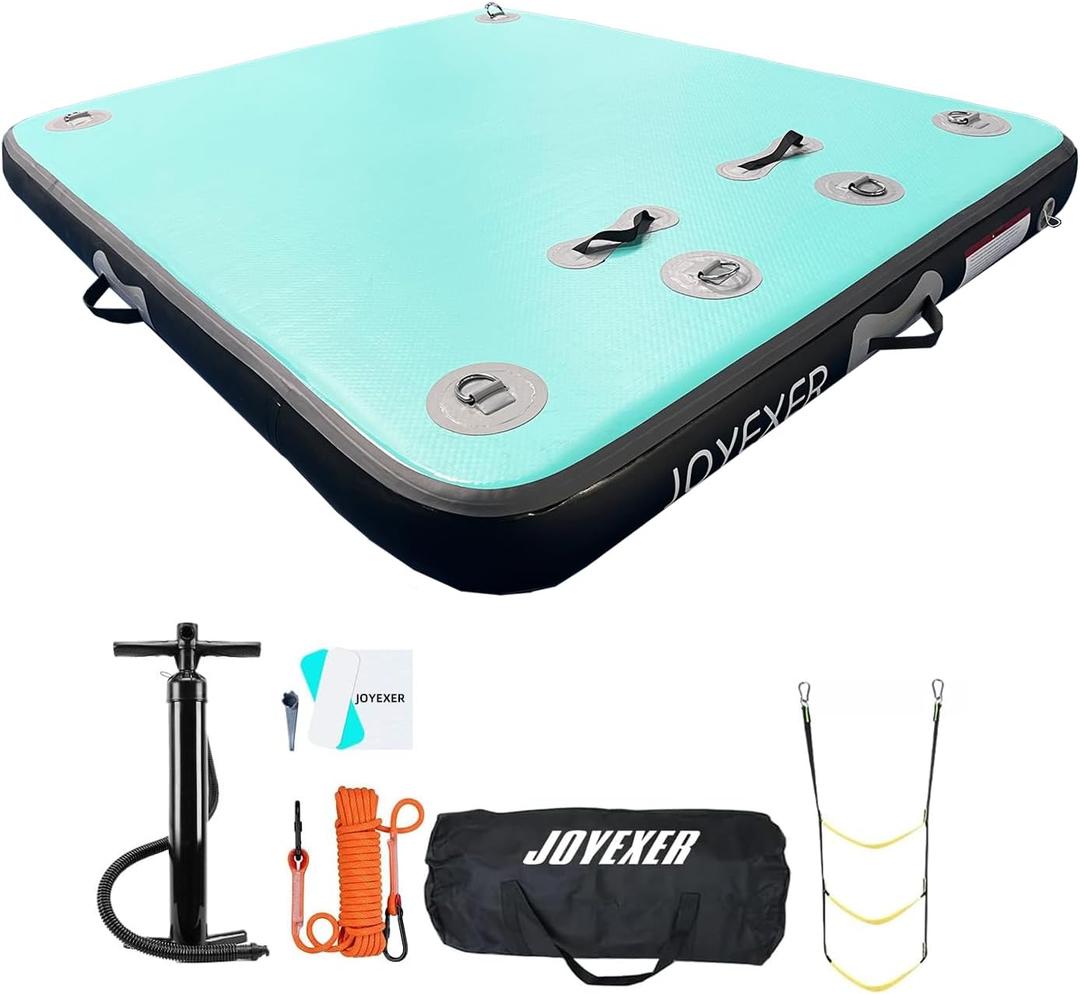 Inflatable Floating Dock, 5ft /8ft /10ft Air Dock Platform, Island Raft Mat with Rope Ladder & Non-Slip Surface for Lakes Beach Ocean (5 x 6ft, Mint Green+Black)