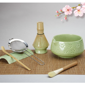 8 Pcs Matcha Whisk Set: Matcha Bowl, Whisk and Holder, Cleaning Brush, Bamboo Scoop, 304 Sifter, Tool Holder, Tea Mat – Matcha Set Kit Gifts for Women, Mom, Valentines Day (Mottled Green)