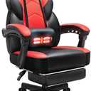 Gaming Chair, Office Chair with Footrest and Lumbar Support, Height Adjustable Game Chair with 360-Swivel Seat and Headrest and for Office or Gaming (Deep Red)