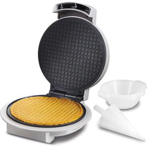 Proctor Silex Waffle Cone and Ice Cream Bowl Maker with Browning Control, Shaper Roller and Cup Press, 7.5 PFAS-Free Nonstick Plates, White (26410MN)