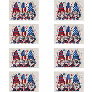 4th of July Placemats Set of 8 Gnome Patriotic America Memorial Day Independence Day Dining Table Decoratios Table Mats Cloth Placemats 12X18 Inch