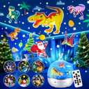 One Fire Dinosaur Night Light Projector, with 15 Films & Bluetooth Music and Remote-Controlled Dino Night Light, Rechargeable Star Projector for Kids, Dino Decor Dinosaur Gifts for Boys.