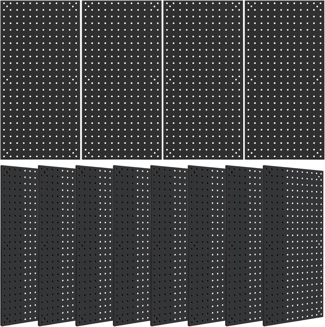 12 Pack 12-Inch X 24-Inch Metal Pegboard Wall Panels, Peg Boards for Garage Tool Storage (Black)