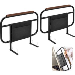 Bed Side Rails for Adjustable Bed Base for Elderly Adults Safety, Fit Wooden Base Only, for Mattress Under 10 Inches, Set of 2