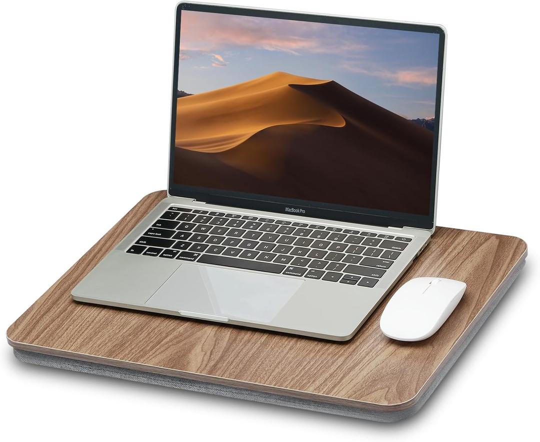 ZEAPTAC Portable Lap Laptop Desk with Pillow Cushion, Fits up to 15.6 inch Laptop, Lap Stand for Bed & Couch & Carpet, Book Tablet/Drawing Board/Computer Laptop Stand - Dark Brown Wood