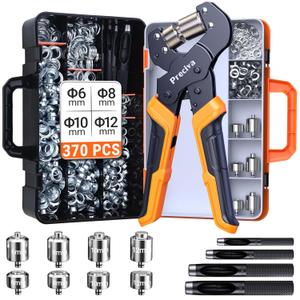 Preciva 4-Size Grommet Tool Kit - 1/2" 1/4" 5/16" 3/8" Hole Punch & Eyelet Setting Tool with 370Pcs Grommets | Handheld Eyelet Plier for Tarps, Tents, Canvas, Vinyl & Leather Crafting