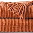 BATTILO HOME Rust Orange Throw Blanket for Couch, Soft Chenille Knit Throws with Tassels for Home Decor, Fall Caramel Throws for Couch Cover, 60"x80"