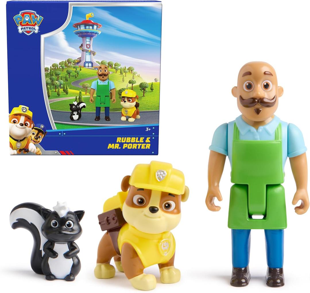 Paw Patrol Rubble & Mr. Porter Figure Pack with Skunk Toy Figure, Kids Toys for Boys & Girls Ages 3 and Up