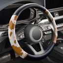 Cow Print Car Steering Wheel Covers, Breathable Microfiber Leather for Women and Men, Universal 15 inch Anti-Slip Steering Wheel Protector, Black Yellow