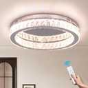 Finktonglan Dimmable Crystal LED Flush Mount Ceiling Light, 17.7" Modern Round Low Profile Chandelier, 48W, Remote, 30006500K Tunable White, K9 Crystal & Stainless Steel for Living Room Dining Room