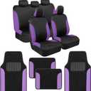 BDK Purple Car Seat Covers with Matching Carpet Floor Mats for Cars Full Set - Front Universal Seat Covers & Back Bench Seat Cover with Automotive Floor Mats - Car, SUV, & Truck Interior Protector
