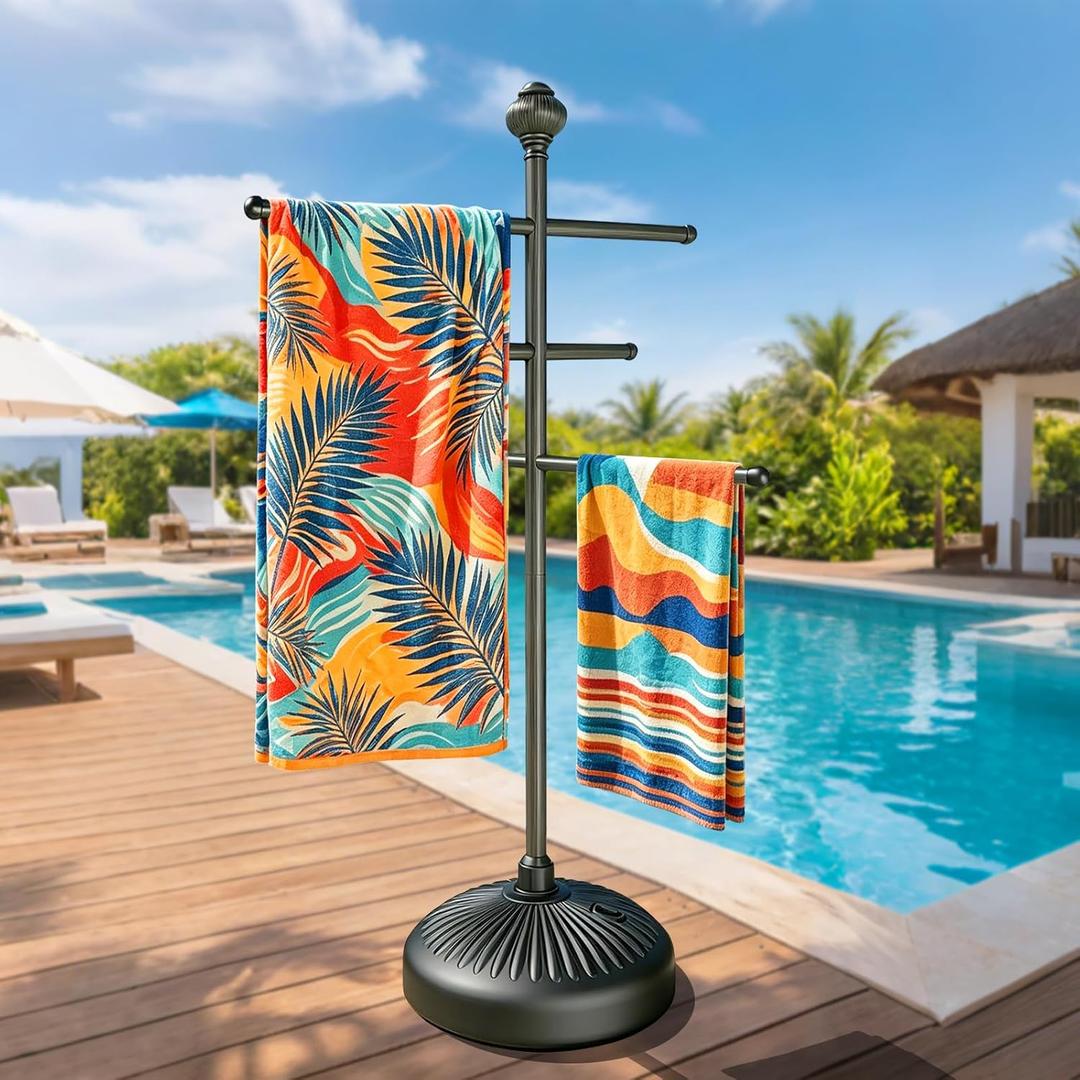 Hestiasko Pool Towel Rack Outdoor, 59" Aluminum Towel Holder with Wide Stable Base,6 Adjustable Bars, Pool Furniture,Rustproof Towel Drying Rack for Pool, Patio, Hot Tub,& Spa Gray