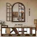 Arched Wall Mirror with Wood Window Frame, 36x24 Vintage Rustic Arch Farmhouse Mirror for Wall, Living Room, Bedroom, Entryway(Brown)