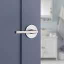 Kwikset Halifax Interior Privacy Door Handle with Lock, Round Lever for Bathroom and Bedroom, Satin Chrome Reversible Keyless Push Button Lock Door Lever, with Microban Protection (1 Pack)