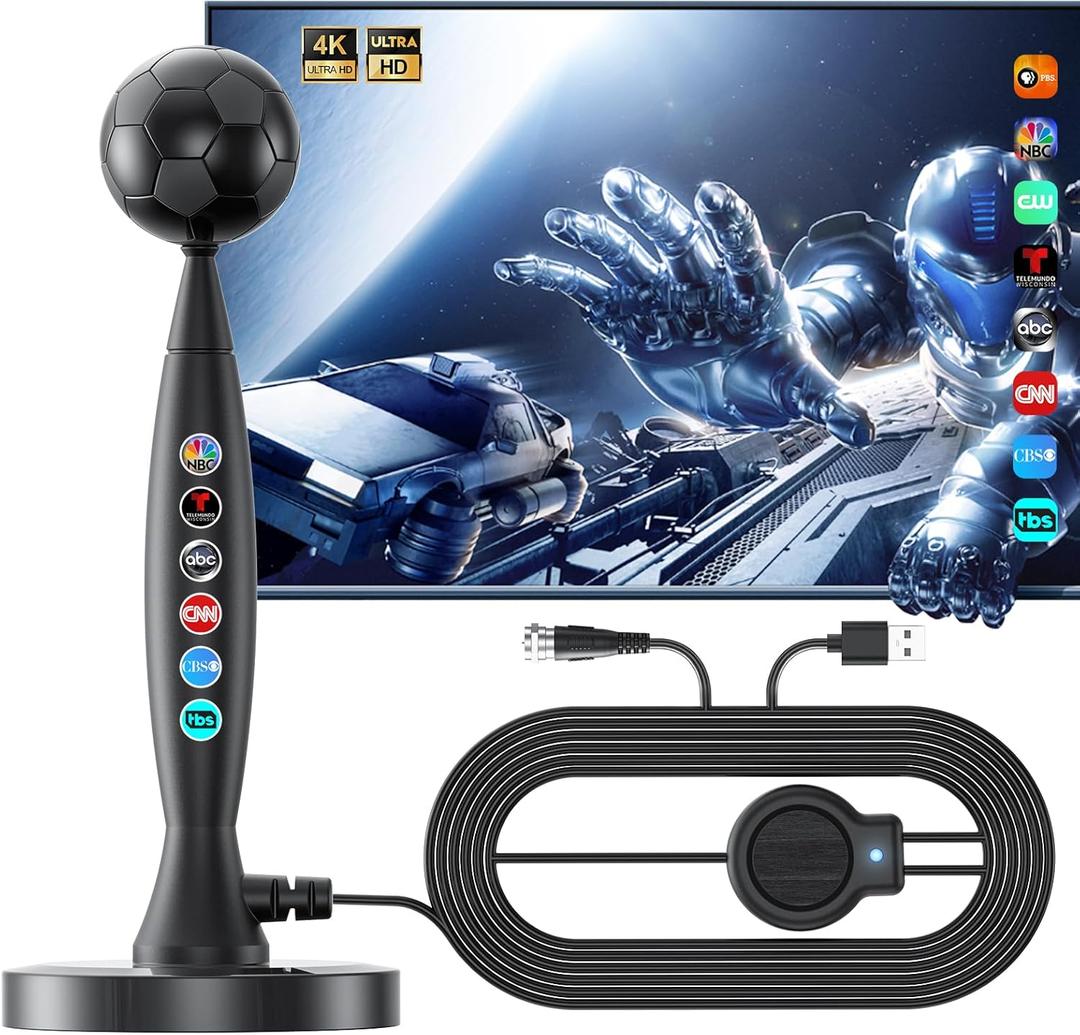 2026 TV Antenna for Smart TV, Digital HD TV Antenna Indoor with Signal Amplifier, 1800+ Miles Range 4K1080P with Magnetic Base for Local Channels, Long Range Reception, Easy Installation
