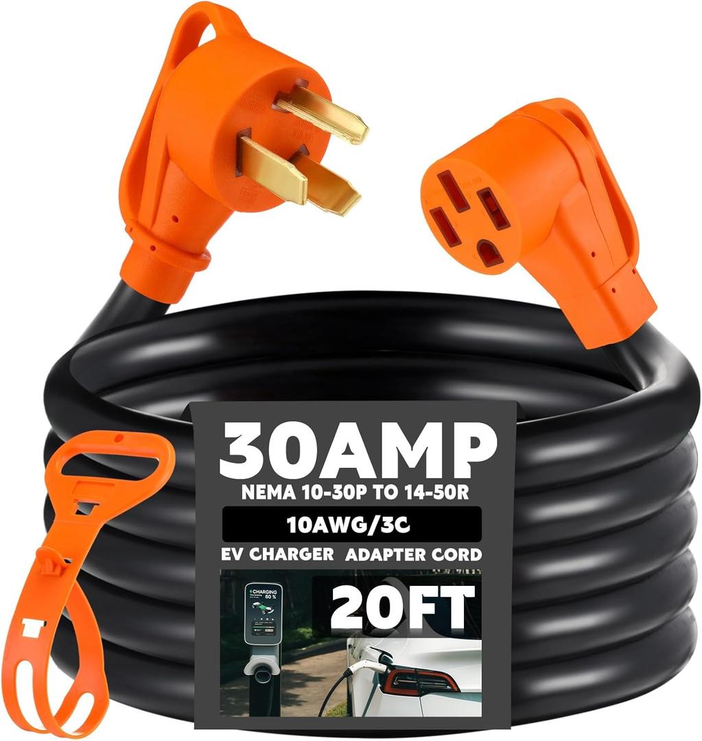 Xuhal 20 ft NEMA 10-30P to 14-50R EV Charger Adapter Cord 3 Prong Old Dryer Outlet to Level 2 EV Charging Power Cord with Handle (Only for 3 Prong L-Shaped Old Dryer NEMA 10-30R Outlet) ETL Listed